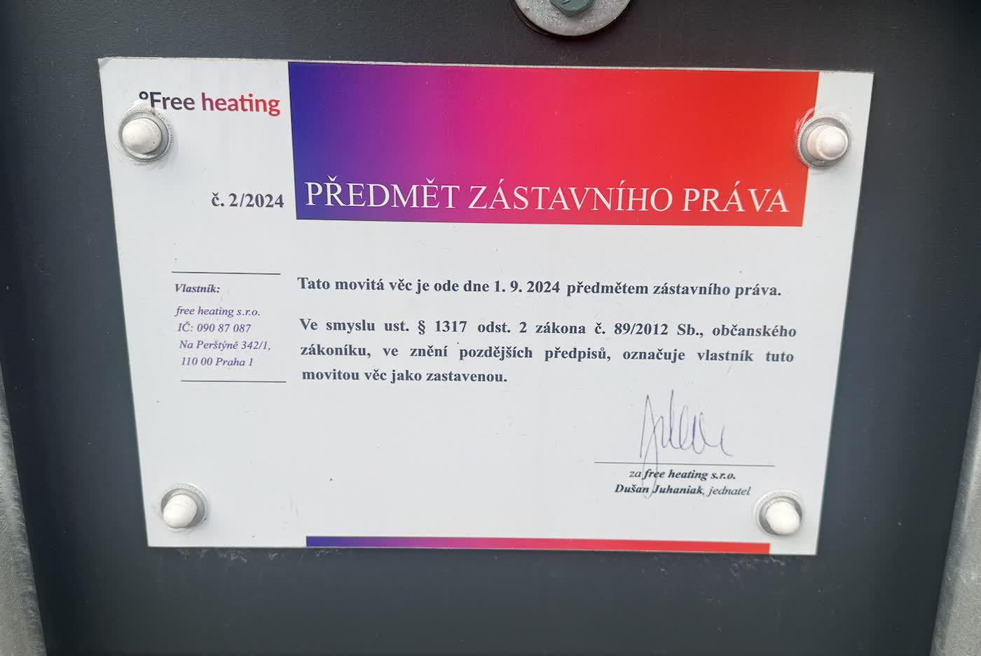 Štítok Predmet záložného práva na stanici MBS 241
