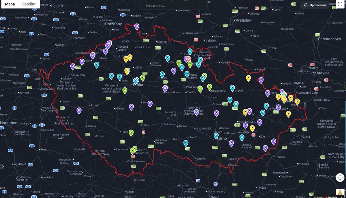 Mapa pripravovaných lokalít rýchlonabíjania v ČR